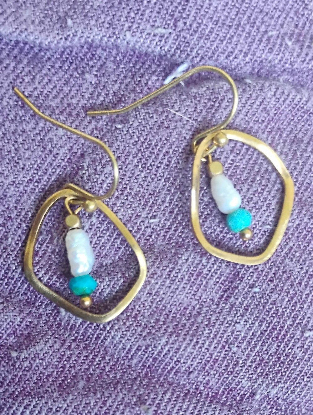 Handmade 'Wobble' Earrings in Pearl + Turquoise